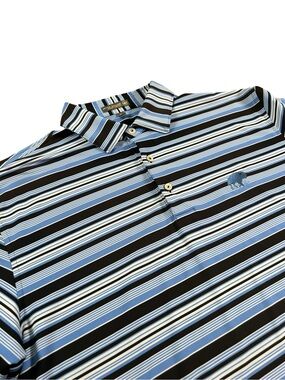 PETER MILLAR Summer Comfort Blue Black Stripe Performance Golf Polo Shirt L